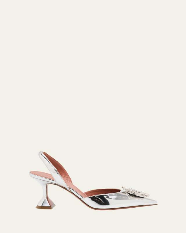 Begum Mirror Leather Ornament Slingback Pumps